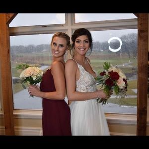 Wine red maxi bridesmaids dress